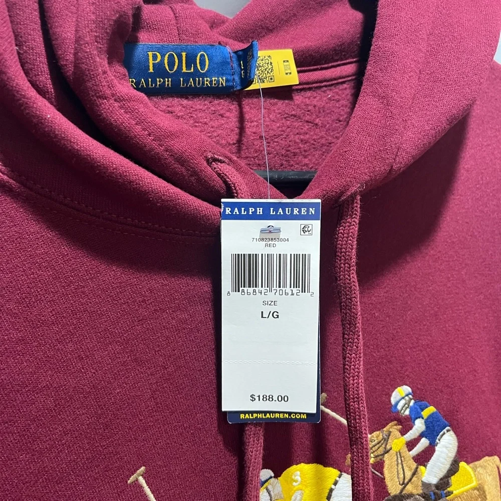 NWT Polo Ralph‎ Lauren Men's Medium Triple -Pony Fleece Hoodie. Color Red. $188